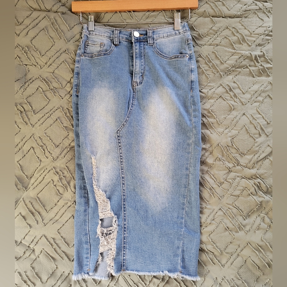 Shein, denim distressed skirt- xsmall